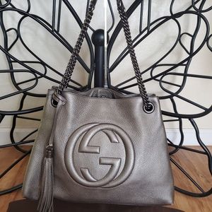 Authentic Gucci Soho Hobo Gunmetal Leather Bag